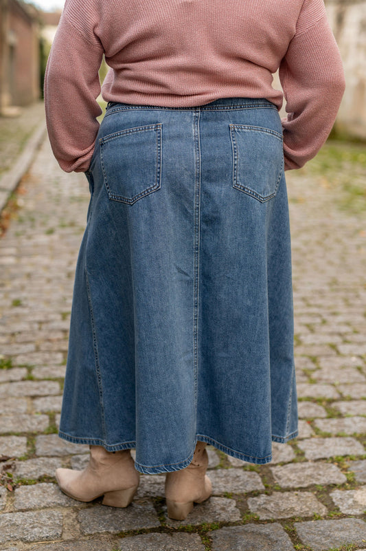 Jupe trapeze midi en denim - Jupe Mindy