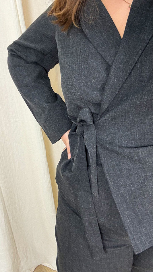 Blazer Bestie – Blazer cache-cœur gris femme