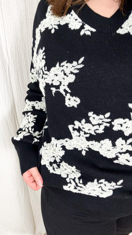 Pull Nancy – Pull col V à fleurs