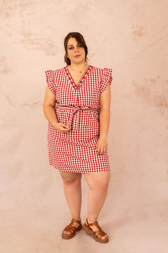 Robe droite à carreaux Vichy grande taille avec ceinture à nouer