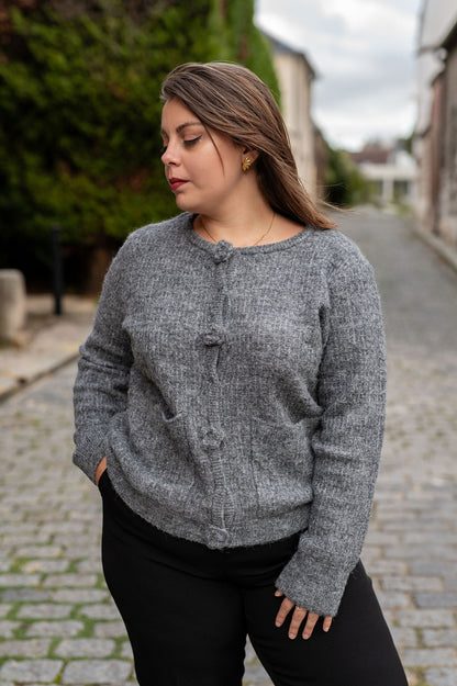 Gilet en maille à boutons fleurs - Gilet Blossom