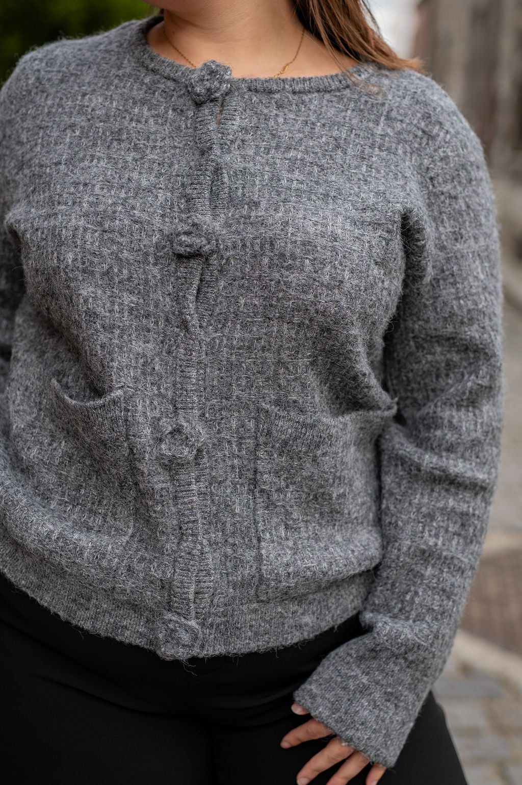 Gilet en maille à boutons fleurs - Gilet Blossom