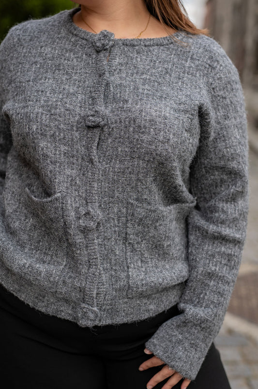 Gilet en maille à boutons fleurs - Gilet Blossom