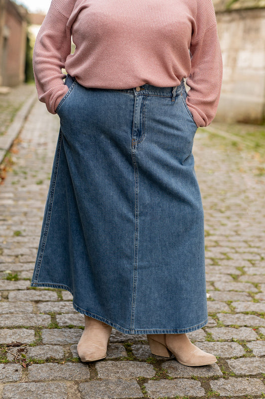 Jupe trapeze midi en denim - Jupe Mindy