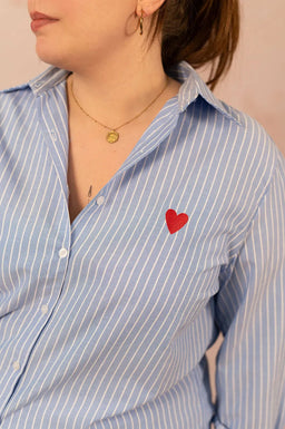 Chemise à rayures avec broderie coeur rouge - Chemise Hélène - grande taille -  LAÏLLA