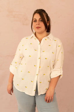 Chemise en coton avec citrons brodées - Chemise Giulia - grande taille -  LAÏLLA