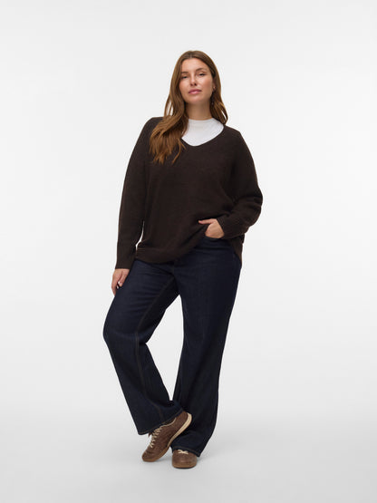 Pull Aquarius – Pull col V chocolat en maille douce