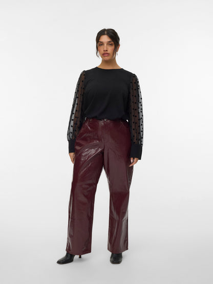 Pantalon Tessa – Pantalon large effet cuir bordeaux