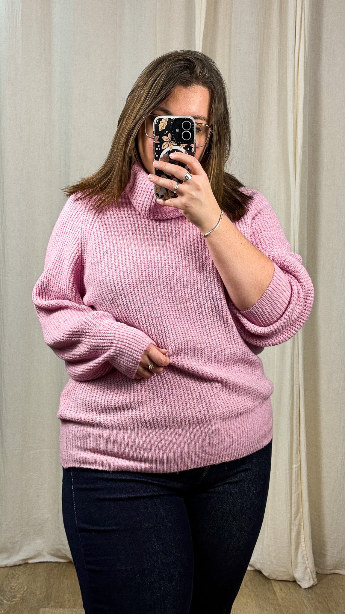 Pull Whitney – Pull col roulé rose poudré
