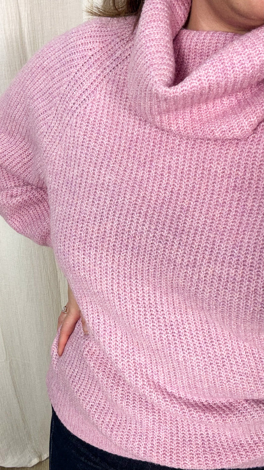 Pull Whitney – Pull col roulé rose poudré
