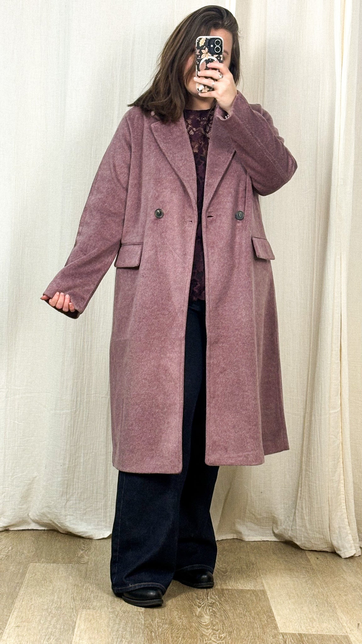 Manteau Lelea – Manteau long rose poudré