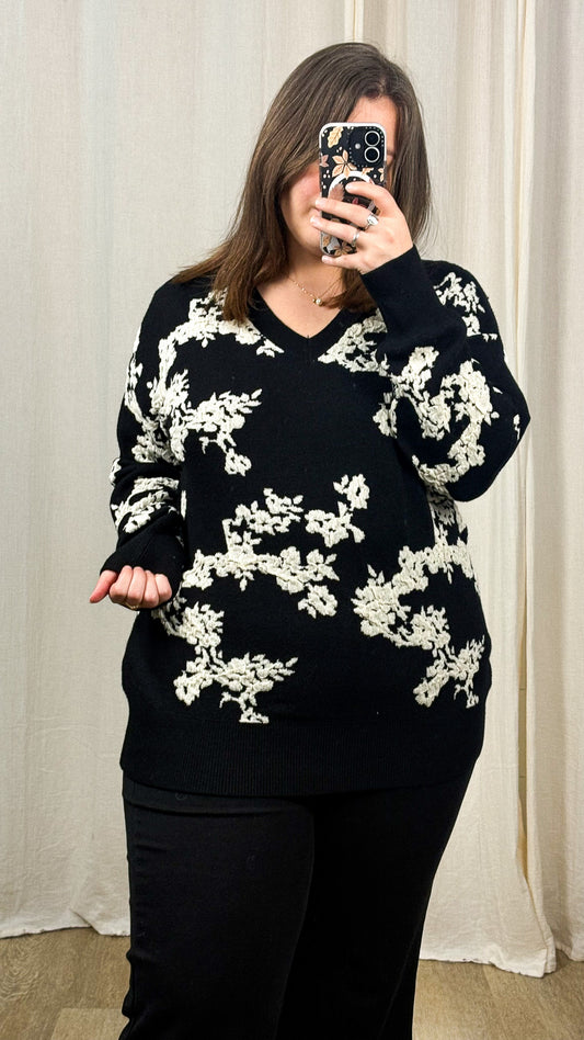 Pull Nancy – Pull col V à fleurs