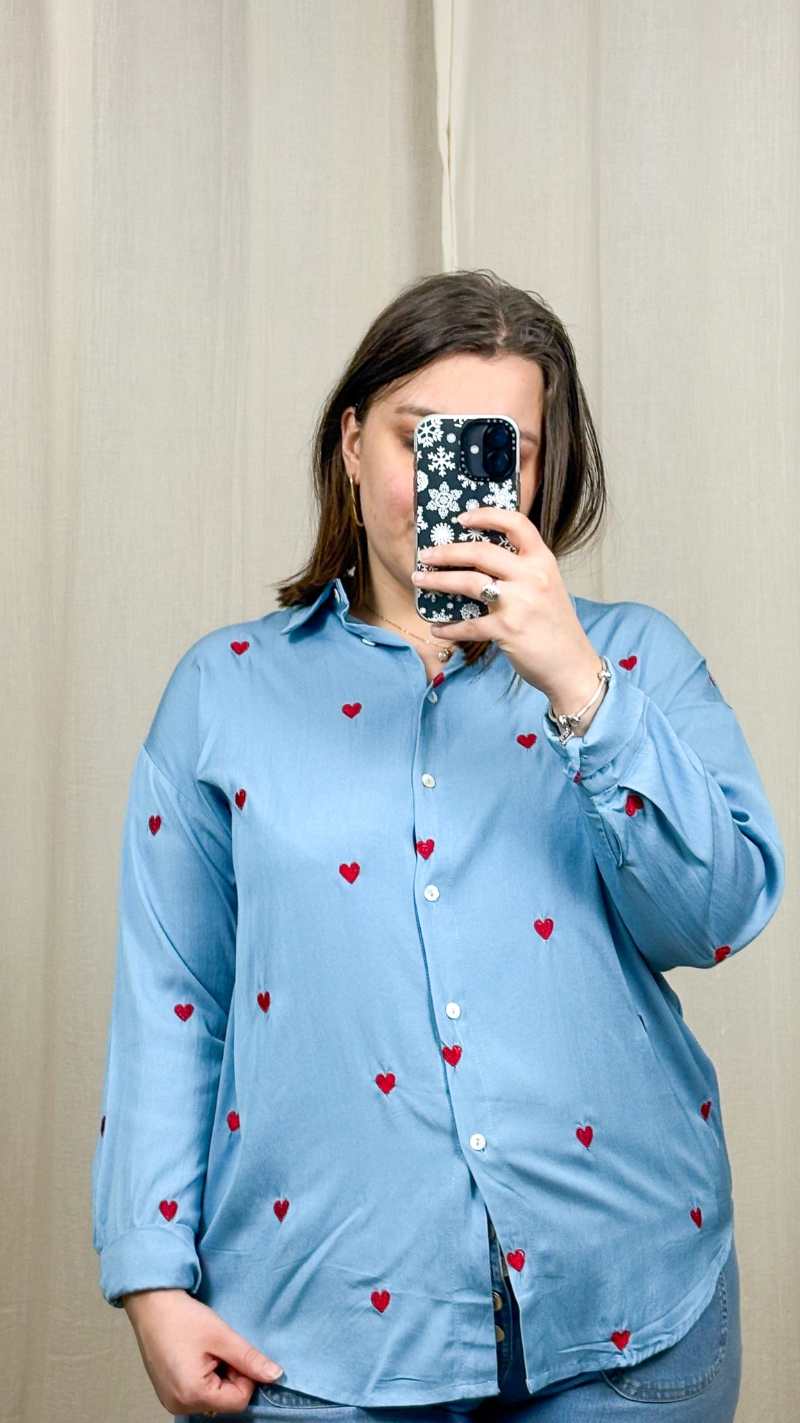 Chemise à cœurs brodés – Chemise femme bleu ciel