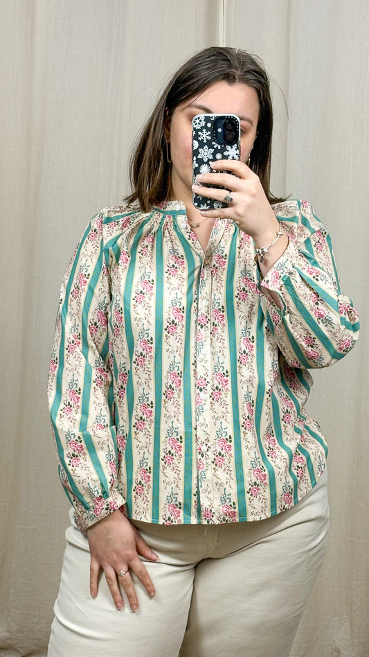 Blouse Laura – Blouse rayée fleurie