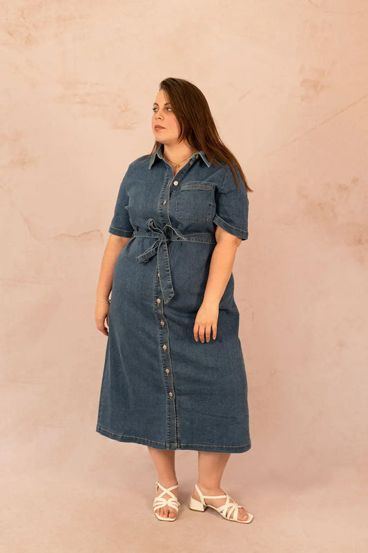 Robe chemise longue en jean - Robe Lana - grande taille -  LAÏLLA
