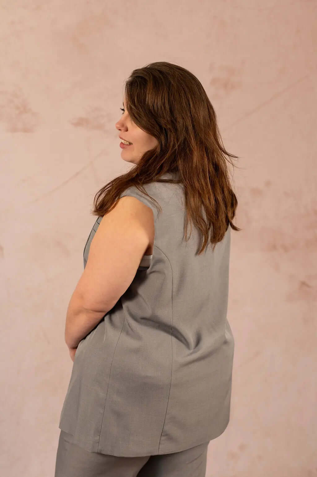 Veste de tailleur longue sans manches - Blazer Marine - grande taille -  LAÏLLA