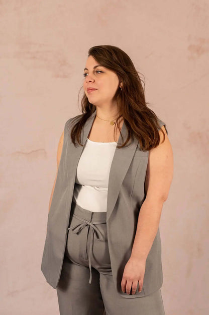 Veste de tailleur longue sans manches - Blazer Marine - grande taille -  LAÏLLA