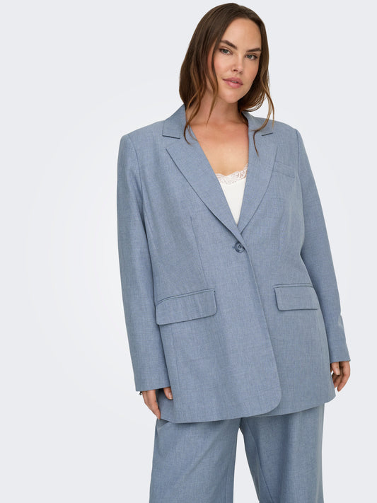 tenue de mariage femme grande taille élégante en ensemble blazer pantalon et gilet bleu clair