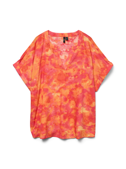 Blouse fluide à imprimé orangé rose – vue produit à plat