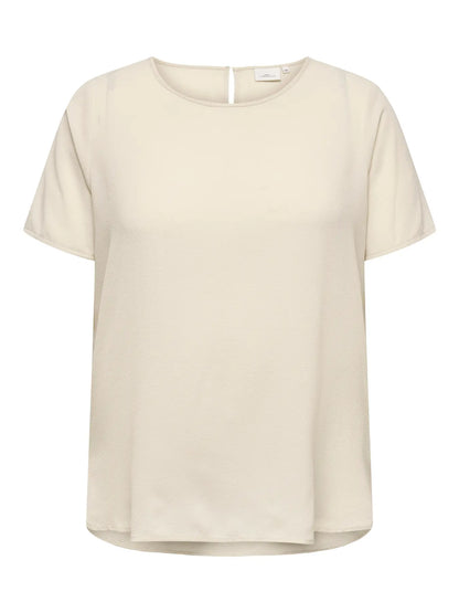Blouse Vica uni beige à manches courtes – vue face sur fond blanc