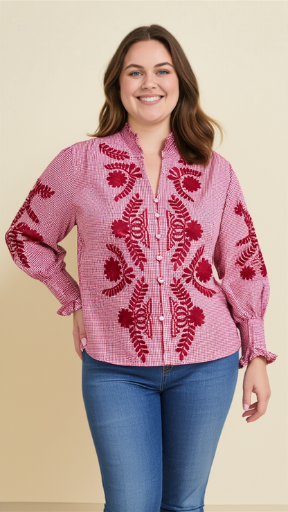 Blouse Vichy – Blouse vichy brodée élégante