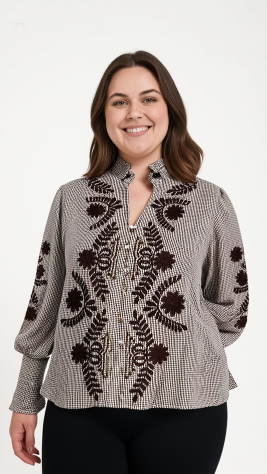 Blouse Vichy – Blouse vichy brodée élégante