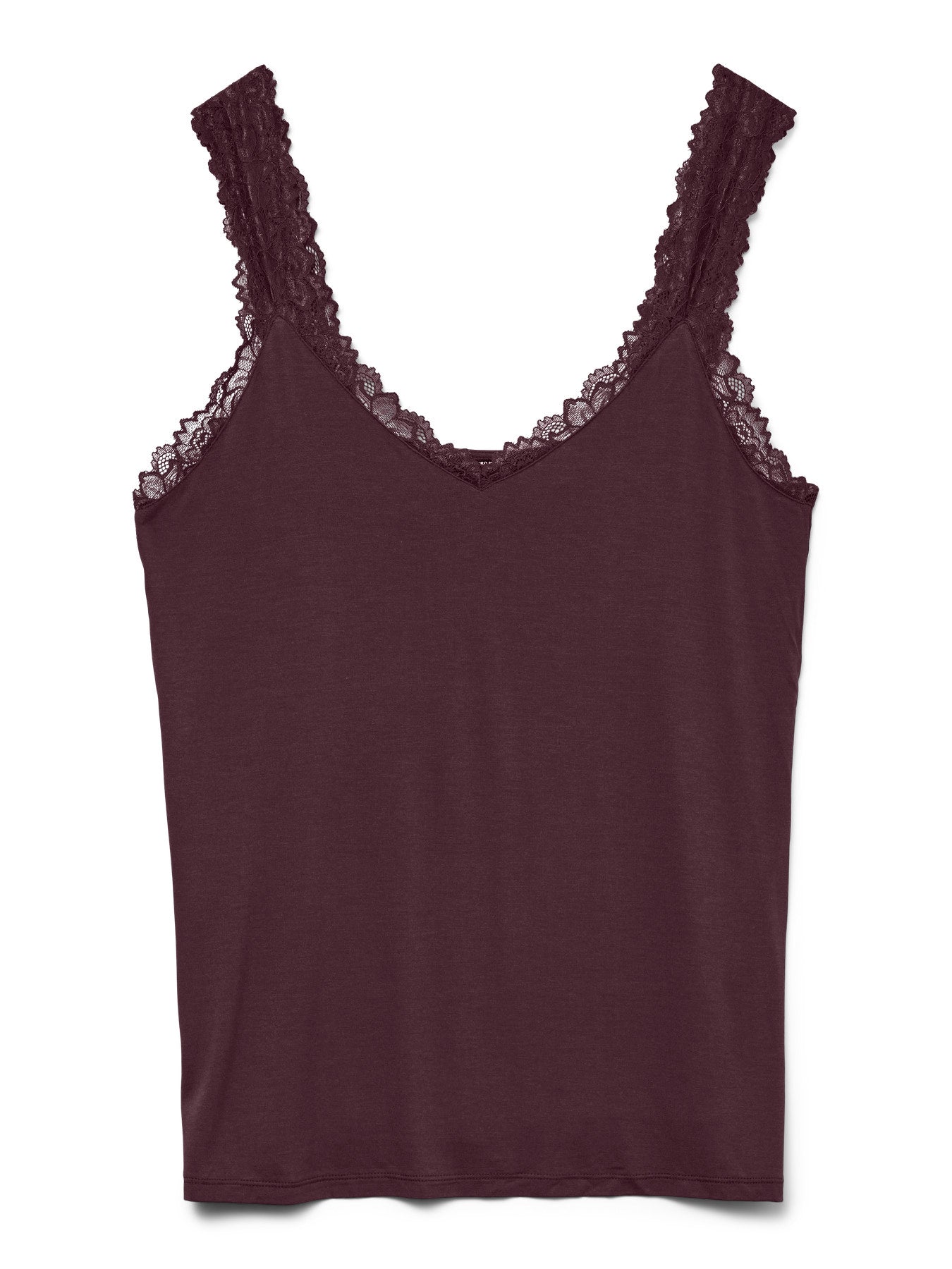 Débardeur bordeaux en dentelle, vue de dos à plat
