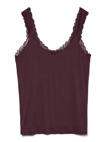 Débardeur bordeaux en dentelle, vue de dos à plat
