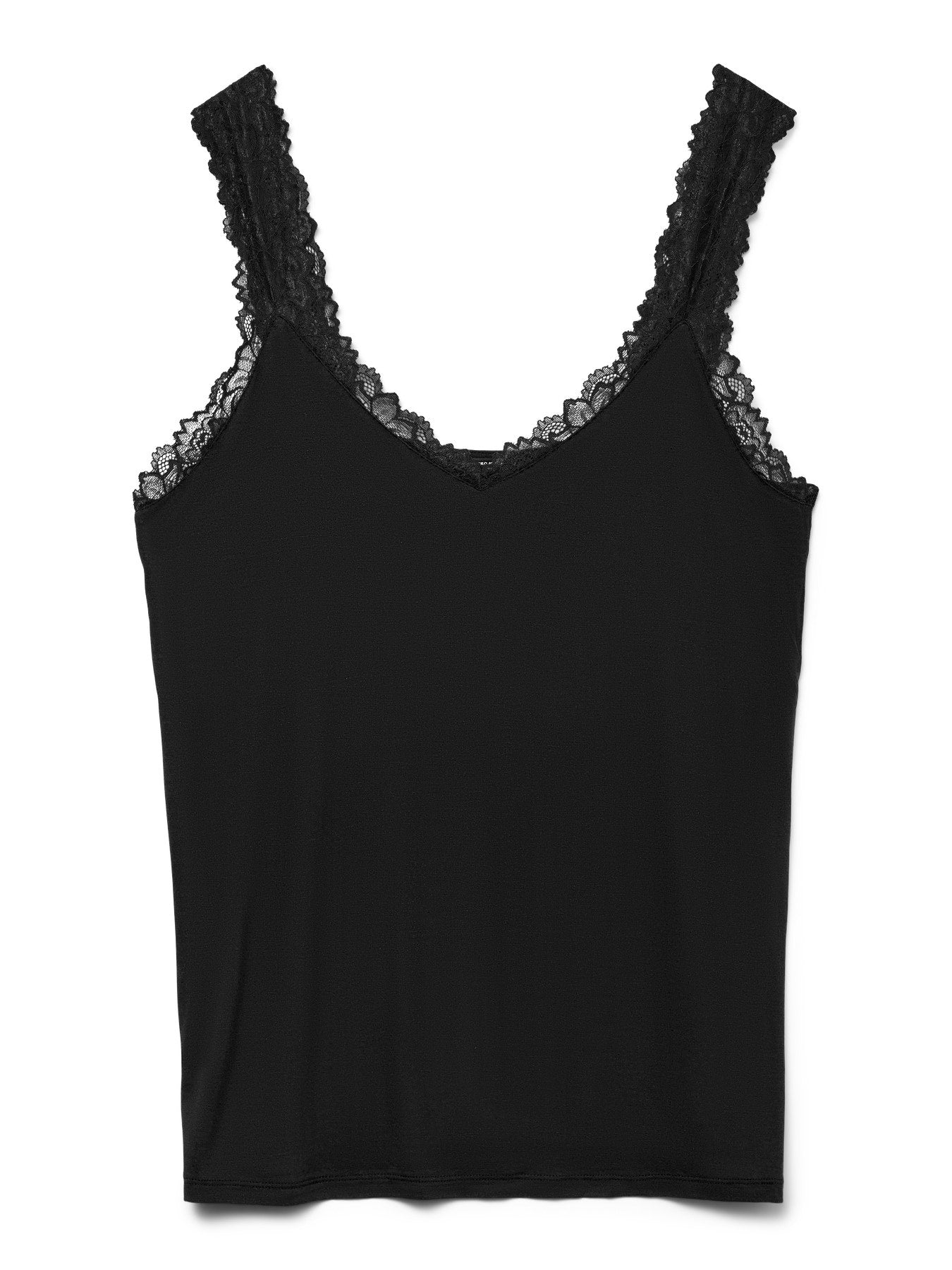 Débardeur noir en dentelle, vue de dos à plat