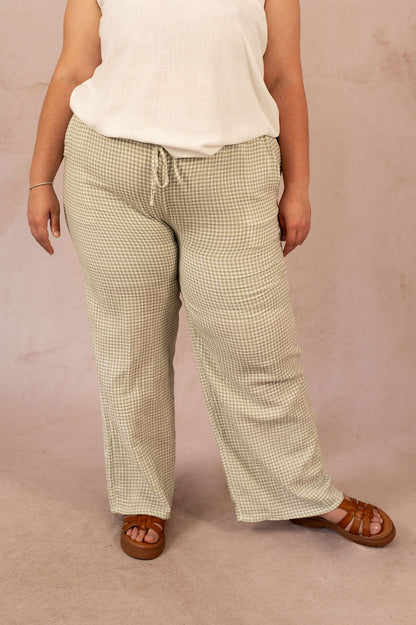 Profil du pantalon grande taille à carreaux kaki – Pantalon Vicky