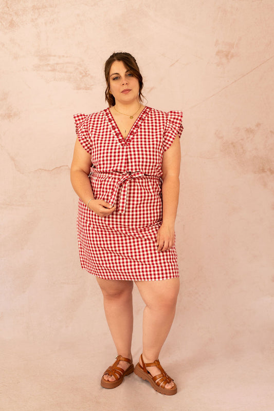 Robe droite à carreaux Vichy grande taille avec ceinture à nouer