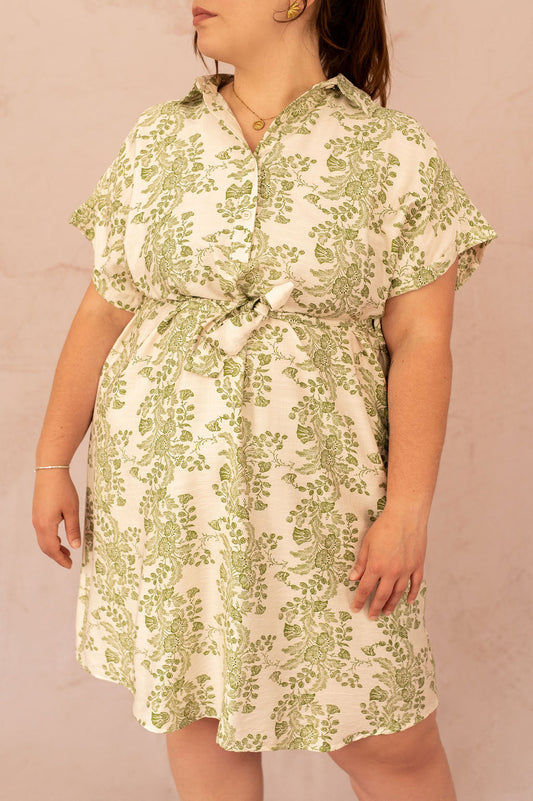 Robe trapèze à imprimé - Robe Isra, détail de la taille et du motif