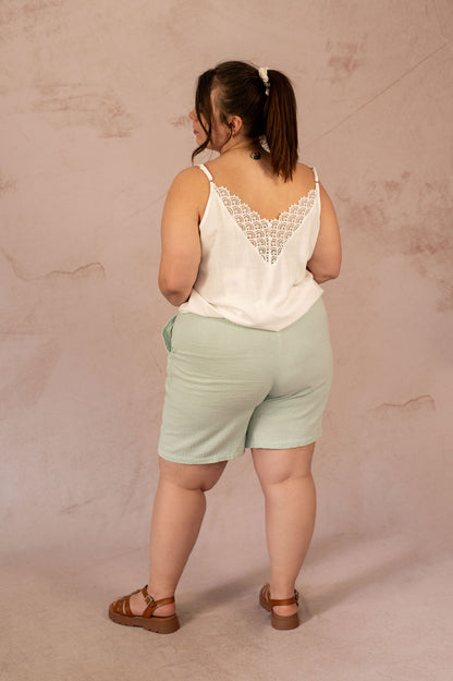 Short Thyra vert en gaze de coton – vue dos