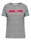 T-shirt marinière noir et blanc avec broderie AMOUR en rouge – vue de face
